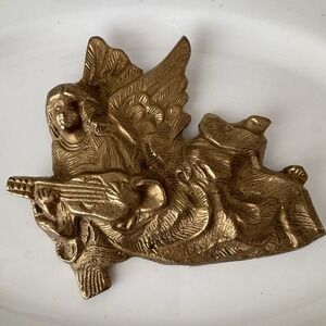 Vintage Solid Brass Angel Art Wall Decor Plaque Made In‎ India Maximalist Boho